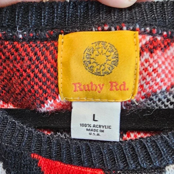 Ruby Rd Womens Zebra Animal Print Sweater Red Black White Crew Neck Large USA - Picture 4 of 5